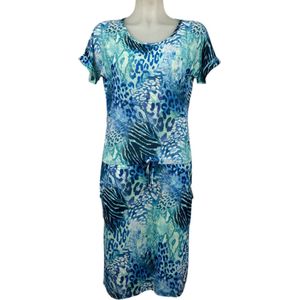 Angelle Milan – Travelkleding voor dames – Zeeblauw/groene Strik Jurk – Ademend – Kreukherstellend – Duurzame jurk - In 4 maten - Maat XL