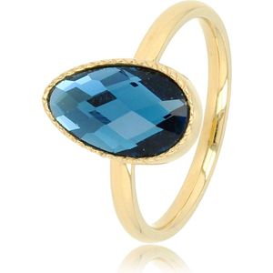 My Bendel - Goudkleurige ring met getwist randje en blauwe glassteen - Goudkleurige ring met getwist randje en blauwe glassteen - Met luxe cadeauverpakking