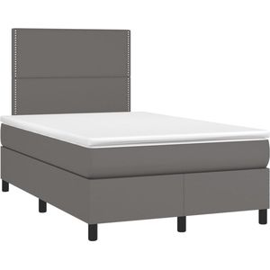 vidaXL - Boxspring - met - matras - kunstleer - grijs - 120x190 - cm