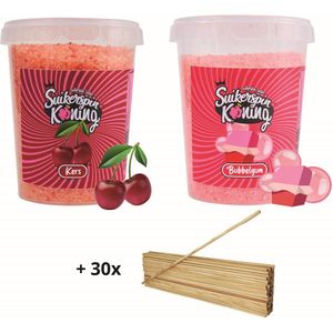 Suikerspin Suiker - Kers - Bubbelgum incl. ± 30 suikerspin stokjes - 2 potten x 400 gram