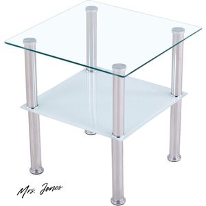 Mrs. Jones Collection Salontafel glas - Veiligheidsglas - Facetgeslepen - Bijzettafel - Woonkamertafel - 40x40x47 cm .