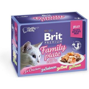 Brit Family Plate - Natvoer - Volwassen Kat - Filets in Gelei - 12X85GR - Multipack - 1ST