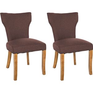 CLP Zadar Set van 2 eetkamerstoelen - Klassiek - Houten stoel - Zonder armleuning - Stof - bruin antiek licht