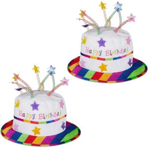 Relaxdays 2 x Happy Birthday hoed taart - feesthoed verjaardag - pluche – verjaardagshoed