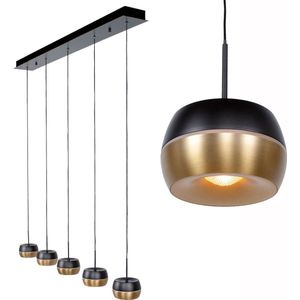 Moderne eettafellamp / hanglamp Nova | 5 lichts | balk | goud / zwart | metaal | 107 cm lang | eetkamer / woonkamer / kantoor lamp | modern / sfeervol / romantisch design