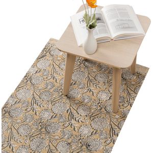 HOMELEVEL loper tapijt voor slaapkamer - 80 x 150 cm - Wasbaar katoenen vloerkleed - Ook voor gang kinderkamer of woonkamer - Bloemenprint beige