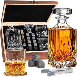 Whiskey Karaf Set Klassieke 700ml Karaf met 8 Whiskey Stones 2 Glazen 310ml en Extra Luxe Decanteer Set voor Mannen