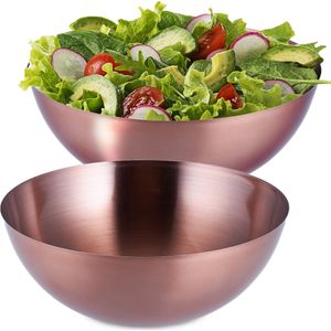 Relaxdays 2x saladeschaal - slakom Ø 23,5 cm - ovaal - keukenschaal rvs - mengkom - koper