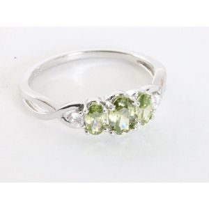 Hoogglans zilveren ring met groene amethist en witte topaas - maat 20