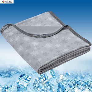 Retadou - Koeldeken voor mensen, dubbelzijdig koudeeffect, zomerdeken, lichte zelfkoelende deken, koeldeken met Japanse Q-Max 0,42 koelvezels, koeldeken voor slapen, grijs, 130 x 150 cm