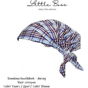 Little Boss - Bandana hoofddoek – Durag – Doo Rag - kind / baby 0-3 jaar – 2 stuks – (ruit) strepen nr. 16 + nr. 14 – paars geel blauw / beige rood zwart - polyester nylon – casual feest festival
