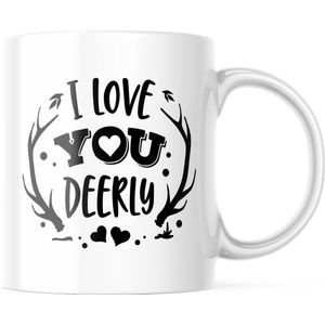 Valentijn Mok met tekst: I love you deerly | Valentijn cadeau | Valentijn decoratie | Grappige Cadeaus | Koffiemok | Koffiebeker | Theemok | Theebeker