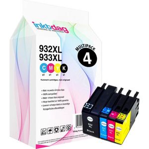 Inktdag inktcartridges voor HP 932XL /933XL,HP 932/933 inktcartridge multipack van 4 kleuren (1*BK, C, M en Y) voor HP OfficeJet 6100, 6600, 6700, 7110,7610, 7612, 8620