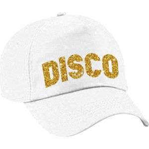 Bellatio Decorations Disco verkleed pet/cap voor volwassenen - goud glitter - unisex - wit