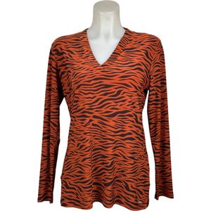 Angelle Milan – Travelkleding voor dames – Rood Zwarte tijger blouse – Ademend – Kreukvrij – Duurzame Jurk - In 5 maten - Maat XXL