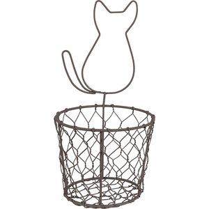 Clayre & Eef Opbergmand Ø 13x25 cm Bruin Ijzer Rond Kat Mandje