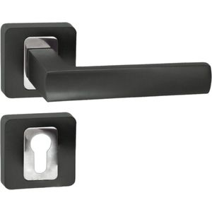 Domino® Deurkrukgarnituur MAFF QR - Chroom/Antraciet - PZ-Profielcilinderset met Vierkant Rozette - Deurbeslag van aluminium - Deurklink voor kamerdeur, kantoordeur, kelderdeur en binnendeur