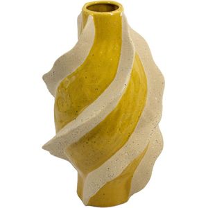 HomeBound by KY | Aardewerk vaas stripes mustard | bloemenvaas gestreept