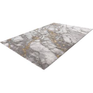 Lalee Marmaris Vloerkleed Superzacht Shiny 3D effect Marmerlook betonlook Tapijt laag polig Karpet maat 80x150 cm loper Zilver goud