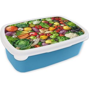 Broodtrommel Blauw - Lunchbox - Brooddoos - Fruit - Groente - Appel - 18x12x6 cm - Kinderen - Jongen