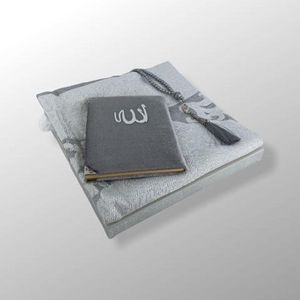 Fluwelen Yasin Mushaf boekje met gebedskleed en Tasbeeh Zilver