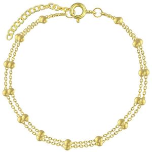 Joy|S - Zilveren armband dubbel layer met bolletjes / balletjes - 15 cm + 3 cm extension - 14k goudplating