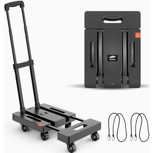 Opvouwbare steekwagen - 6 wielen - 225 kg capaciteit - zwart