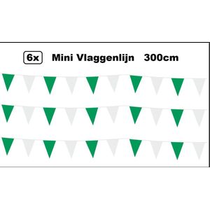 6x Mini vlaggenlijn groen/wit 3 meter - Verjaardag thema feest festival vlaglijn fun vlaglijn