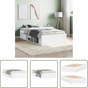 The Living Store Bedframe wit 90x200 cm - Houten Bed Frame - Tweepersoons Bed - Enkel Bed - Wit Bed - Bed Met Lade