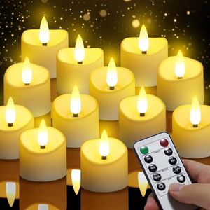 Vlamloze LED Theelichtjes met Afstandsbediening - 12 Stuks, Perfect voor Bruiloften, Feesten en Woondecoratie