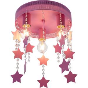 Olucia - DOENJA - Kinderkamer Plafondlamp - Roze - Geschikt voor Babykamer/Kinderkamer/Tienerkamer - Vorm: Rond