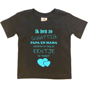 Shirt Aankondiging zwangerschap Ik ben zo schattig papa en mama besloten er nog zo eentje te ""maken"" | korte mouw | zwart/aquablauw | maat 86/92 zwangerschap aankondiging bekendmaking