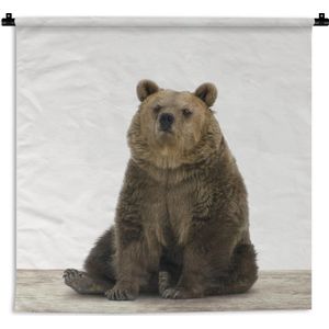 Wandkleed Animalprintshop - Zittende beer dierenprint kinderkamer Wandkleed katoen 90x90 cm - Wandtapijt met foto