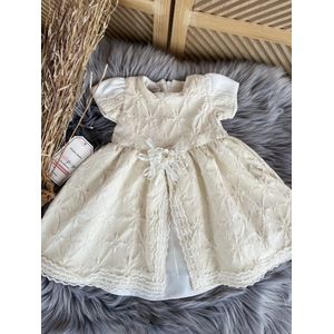 luxe feestjurk-bruidsjurk-doopjurk-doopkleding-doopsel-bruiloft-fotoshoot-baby jurk-beige ivoor kleur - goudkleur-glitter- 3 tem 6 maanden