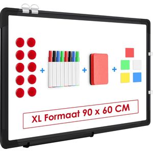 Duerté - Whiteboard XXL Magnetisch met Stiften - 90X60 CM inclusief wisser - 23 Delig set - Schoolbord met stiften zwart - Krasvast Memobord - Emaille Magneetbord