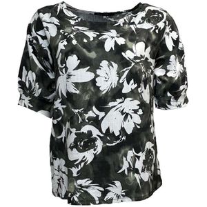 Pink lady blouse - E140 - army/wit print - korte mouwen ronde hals - maat L
