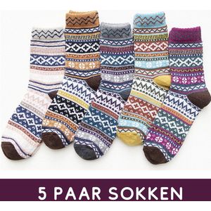Winkrs© - 5 Paar - Warme Wintersokken dames - Scandinavisch vintage design sokken maat 36-40