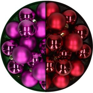 Kerstballen 32x st - mix donkerrood/paars - 4 cm - kunststof - kerstversiering