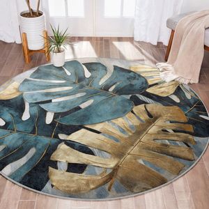 Abstract Gebied Rond Tapijt|Groen Bruin Bladeren Vreemde Vormen Goud Geel Groen Tapijt|Antislip Tapijt|Groen Tapijt Decor|Woonkamer Tapijt Modern Tapijt|Luxe Tapijt