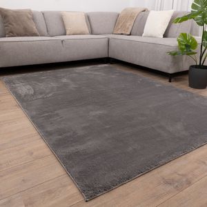 Grijs Tapijt Wasbaar Laagpolig Vloerkleed met Anti Slip Koho Soft Comfort Wasbaar op 30° - 60x110cm- Modern - Woonkamer - Salon - Slaapkamer - Eetkamer