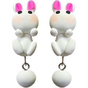 Fako Bijoux® - Oorbellen - Dansend Konijn - Wit