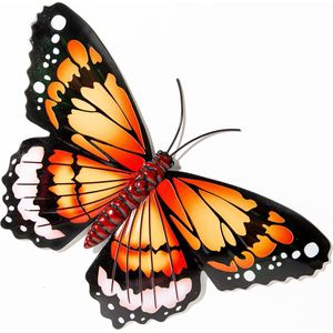 Anna's Collection Wand decoratie vlinder - oranje - 34 x 21 cm - metaal - muurdecoratie