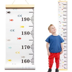 Frummel Groeimeter Hout & Canvas Vissen - Kinderkamer decoratie | Babykamer accessoires | Wanddecoratie | Kraamcadeau | Kinderkamer decoratie | Meetlat kinderen