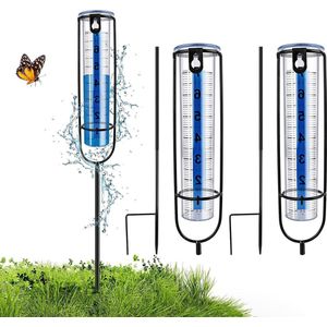 Regenmeter 2 stuks glazen 7 inch neerslagmeters met grondpen - metalen watermeter voor buiten - afneembare regenmeter voor tuin en gazon