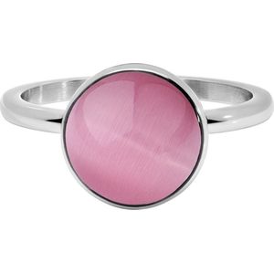 Quiges Stapelring Dames - Vulring - RVS Zilverkleurig met Roze Cateye - Maat 20 - Hoogte 2mm