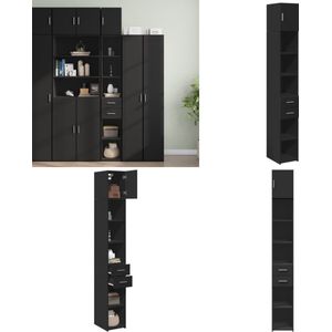vidaXL Opbergkast smal 30x42,5x225 cm bewerkt hout zwart - Smalle Opbergkast - Smalle Opbergkasten - Hoge Kast - Opbergmeubel