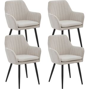 Colenis® - Lavinia Eetkamerstoel - Set Van 4 - Beige - Geweven Stof - Industrieel