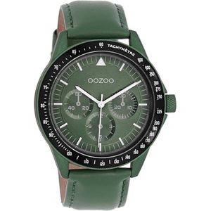 OOZOO Timepieces - Donker groene horloge met groene leren band - C11111