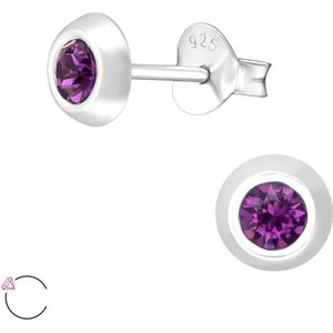 Joy|S - Zilveren rond 5 mm oorbellen - oorknopjes - Swarovski kristal paars