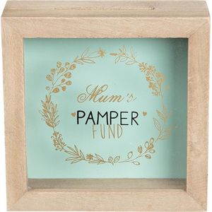 Clayre & Eef Spaarpot 15x5x15 cm Beige Blauw Hout Vierkant Mum's Pamper Fund Leuke Spaarpot